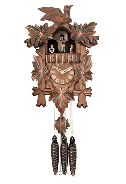 Rustic cuckoo clock featuring two figurines