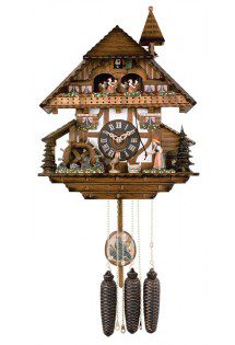Wooden cuckoo clock with figurines