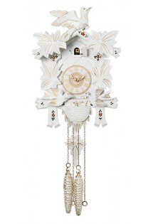 White decorative cuckoo clock with pendulums