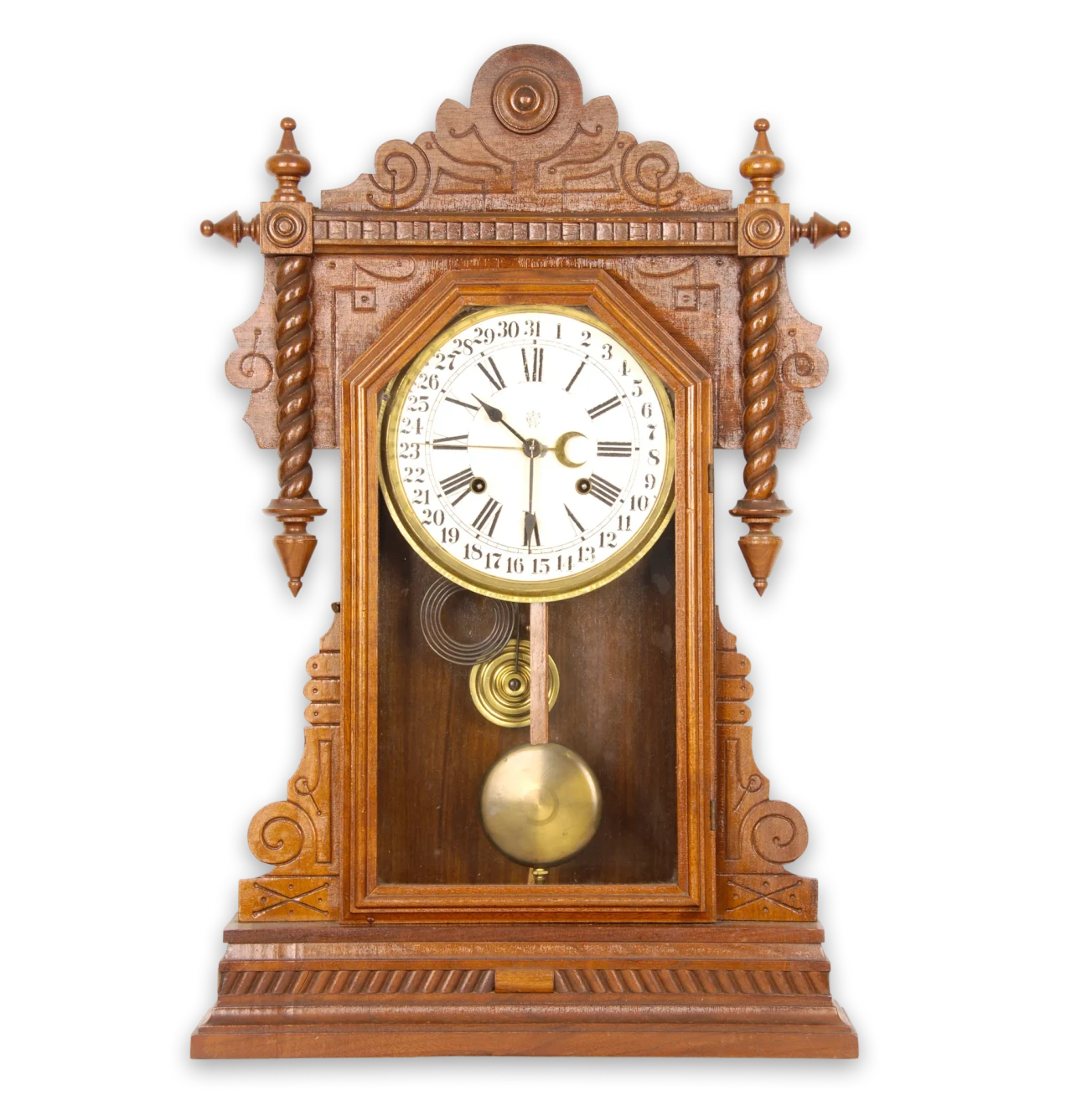 Vintage wooden clock with brass pendulum
